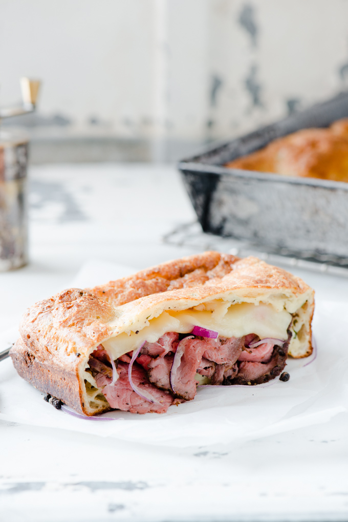 Roast Beef Stuffed Popover Bread - It's like a Popover Pita! Best way to use up leftover beef and popover batter.