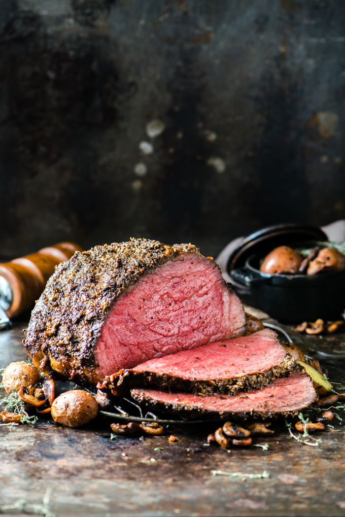 Mushroom Duxelles Roast Beef - Inspired by Beef Wellington, this beef is covered in a crust of dijon, mushrooms, shallots, garlic, and thyme, then roasted to perfection!
